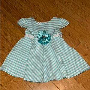 Youngland Baby Blue Striped Kids Dress with Floral Accent Size 12M